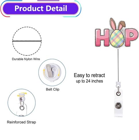 Funny Easter Bunny Rabbit Egg Retractable Badge Reel ID Tag, with Alligator Clip,24in Nylon Cord, Nurse Office Employee Name Badge in Kuwait