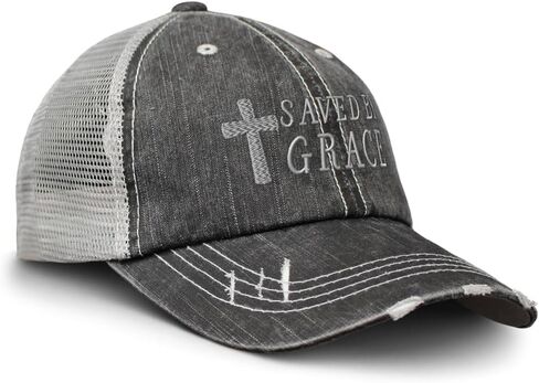Distressed Trucker Hat Saved by Grace Jesus Christian Religious Trucker Hats for Men & Women Cotton in Saudi Arabia