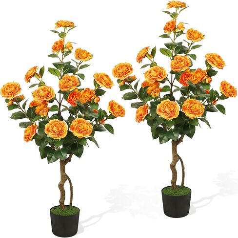 Artificial Camellia Tree 2 Pack, 42'' Faux Camellia Plant in Pot with 24 Blooming Flowers, Fake Greenery Potted Plant for Indoor Outdoor Home Floor Office Porch Decor (White) in Saudi Arabia