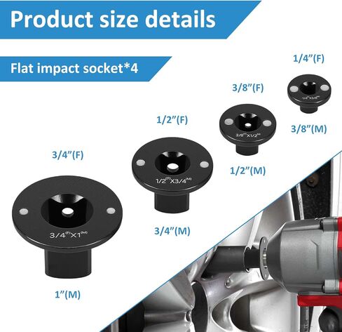 4Pcs Low Profile Impact Socket Adapter Set, Drive Ratchet Adapter Set, Magnetic Socket Adapters for Tight Space 3/4" to 1", 1/2" to 3/4", 1/2" to 3/8", 1/4" to 3/8", Standard Drive Size Converter Kit in Saudi Arabia