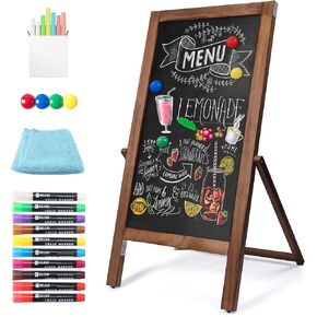 SELEAD Solid Wood Frame Chalkboard with Stand - 40" x 20" Magnetic Double Sided Sandwich Board Signs Outdoor Chalk Board Easel Pizarra for Menu, Business, Wedding - Rustic Brown in Kuwait
