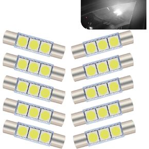 WZP 10 قطع 28 مم مصابيح LED للقراءة، 6614F/6612F 5050-3SMD 12 فولت رأس مسطح مزدوج الطرف 180 درجة لمبات الإضاءة، التوصيل والتشغيل، عالمية لأضواء حاجب الشمس للسيارة وأضواء LED الداخلية لمرآة الغرور (أبيض) in Kuwait