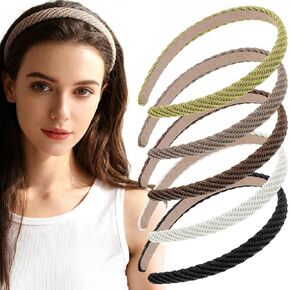 5Pcs Thin Headbands for Women Thin Knitted Hairbands Fashion Non Slip Headband Vintage Boho Head Bands for Women's Hair Cute Solid Colors Hair Accessories (Black, White, Khaki, Coffee, Yellow-green) in Kuwait