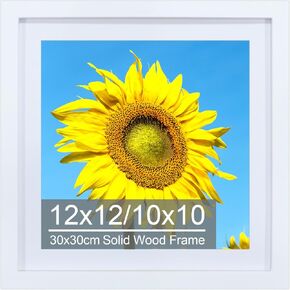 إطار صورة مقاس 12 × 12 غير لامع حتى 10 × 10، إطارات رسم فنية ماسية من الخشب الصلب مقاس 30 × 30 سم، صور عرض 10 × 10 مع حصيرة أو 12 × 12 بدون حصيرة، إطار ملصق صورة مربع 12 × 12، تركيب على الحائط - أبيض in Kuwait