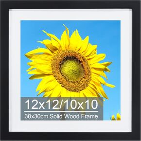 إطار صورة مقاس 12 × 12 غير لامع حتى 10 × 10، إطارات رسم فنية ماسية من الخشب الصلب مقاس 30 × 30 سم، صور عرض 10 × 10 مع حصيرة أو 12 × 12 بدون حصيرة، إطار ملصق صورة مربع 12 × 12، تركيب على الحائط - أبيض in Kuwait