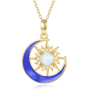 YDD 14K Solid Gold Sun and Moon Necklace for Women Opal Sun Necklace Gold Crescent Moon Pendant Necklace Opal Jewelry Gifts for Her 16"-18" in Kuwait