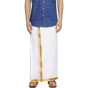 Dhoti جيب جاهز من القطن باللون الأبيض للرجال من Sethukrishna (أبيض) (مقاس واحد) (D537) in Kuwait
