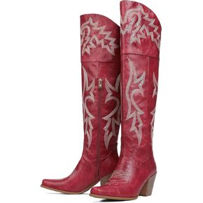 Meefit Women’s Embroidered Over-the-Knee Cowboy Boots – Snip Toe Thigh-High Western Cowgirl Boots with Zipper Wide Calf Classic Tall Shoes in Saudi Arabia
