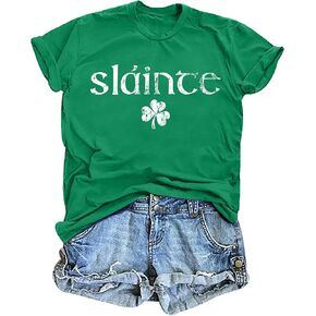 St. Patrick's Day Shirt for Women: Irish Clover Letter Print Tee Tops St Patty's Shamrock Blouse T-Shirt in Kuwait