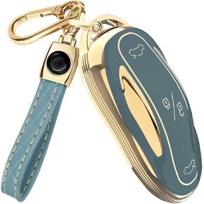 Lucrum Compatible with Tesla Model 3 S Y Key Fob Cover & Leather Keychain - TPU Keyfob Case for Model 3/S/Y in Kuwait