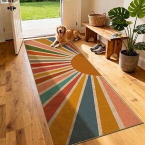 Washable Sun Easy Jute Rug, 5x7 Rainbow Sun Modern Boho Retro Outdoor Indoor Patio Large Area Rugs, Woven Ultra Thin Non Slip Carpet Mat for Living Dining Room Bedroom Classroom Kids Nursery Play Room in Saudi Arabia