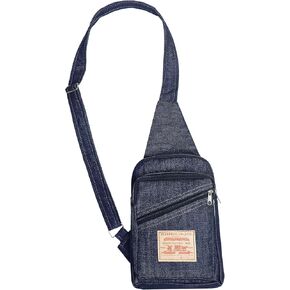Dark Blue Denim Sling Bag Crossbody Chest Pack with Multiple Zippered Compartments for Unisex in Kuwait