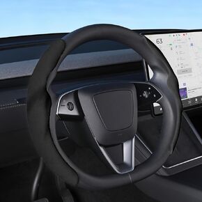 غطاء عجلة القيادة لسيارة Tesla Model Y Juniper 2026 2025 Model 3 Highland 2026 2025 2024، أغطية حماية عجلة القيادة مضادة للانزلاق من الجلد السويدي قابلة للتنفس لملحقات Tesla Y/3 الداخلية، أسود in Kuwait