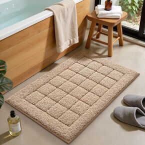 LUMI Modern Bathroom Rug, Washable Soft Absorbent Non Slip Bath Mat, Quick Dry Microfiber Plush Comfort Rugs for Shower Room, Bathtub, 16"x24", Beige in Kuwait
