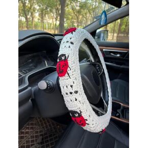Crochet Ladybug Car Steering Wheel Cover,Cute Seatbelt Cover,Women Car Accessories (Wheel Cover+Rainbow) in Kuwait