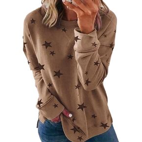OMZIN Women's Casual Star Pattern Tops Side Split Pullover Blouse Long Sleeve Spring Sweatshirt in Kuwait