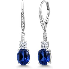 أقراط متدلية من الفضة الإسترلينية عيار 925 من Gem Stone King وأحجار كريمة ومويسانتي أبيض وأقراط متدلية من الماس المزروع في المختبر للنساء | بيضاوي 9 × 7 مم، دائري 4 مم و1 مم | إغلاق أنيق بظهر الرافعة in Kuwait