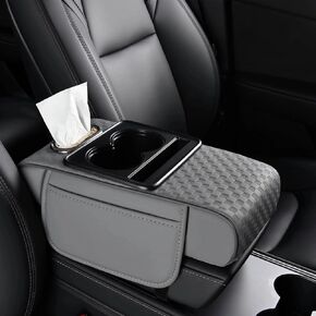 Center Console Cover,Car Armrest Cushion Multifunctional with 2 Storage Bags Cup Holder,Phone Slot,Tissue Box Slot for Most Cars Accessories Interior Organizers-Black+Red 13.8x7.9 in in Saudi Arabia