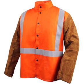 Black Stallion JH1012-OR Cotton/Cowhide Welding Jacket with Pass-Through, 30" 9 oz, Orange, Medium in Kuwait