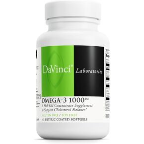 DAVINCI Labs Omega-3 1000 - Dietary Supplement to Maintain Already Normal Cholesterol Levels and Support Immune System, Healthy Hair and Skin* - Gluten-Free - 45 Enteric Coated Softgels in Kuwait