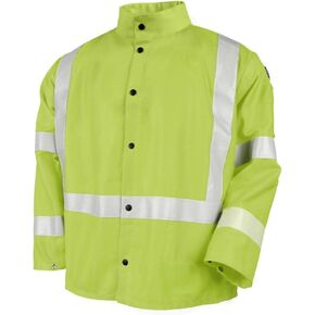 Black Stallion (JF1012-LM Safety Welding Jacket, 9 oz Flame Resistant Cotton, 2-Inch Silver Reflective Tape, Stand-Up Welder's Collar, 2X-Large, Safety Lime Green in Kuwait