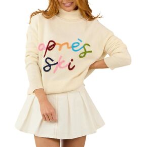 Women's Cute Long Sleeve Knit Sweater Casual Trendy Tops Winter Fall Winter Merry and Bright Xmas Pullover in Saudi Arabia