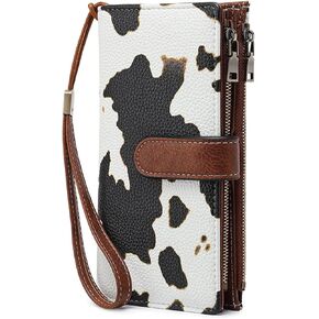 GOIACII Womens Wallets Large Capacity Credit Card Holder Rfid Wallet Women Double Zipper Pocket Leather Bifold Ladies Wristlet Clutch Wallet in Saudi Arabia