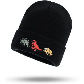 Totelux لطيف ديناصور قبعات صغيرة محبوكة التطريز النساء الشتاء قبعة لينة الدافئة مكبل قبعة للرجال الكبار بسط مكتنزة قبعة تزلج سوداء in Kuwait