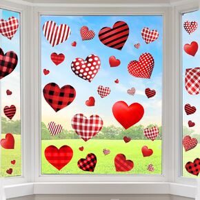 Valentines Day Decorations Window Clings, Resuable Red & Pink Heart Shaped Static Window Stickers for Valentines Day Decor - Valentines Day Decorations for The Home, Bathroom Window in Kuwait
