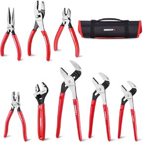 ARROW 8PCS Pliers & Wrench Set, 6" Needle Nose Pliers, 6" Diagonal, 7" Linesman, 8" Slip Joint, 8" & 10" & 12" Groove Joint and CRV 8" Adjustable Wrench, Portable Rolling Bag With Handle in Kuwait