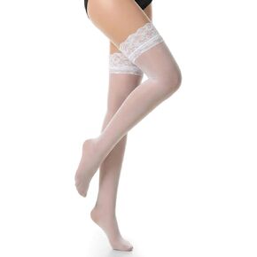 جوارب عالية الفخذ البيضاء للنساء، جوارب طويلة شفافة من الدانتيل، جوارب طويلة حريرية بقبضة من السيليكون، جوارب دانتيل مثيرة فوق الركبة in Kuwait