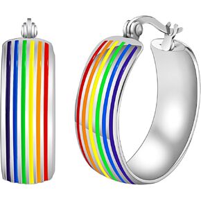 Nanafast LGBT Pride Earrings Stainless Steel Rainbow Hoop Earrings for Women Gay Lesbian Transgender Nonbinary Pansexual Bisexual Pride Earrings LGBTQ Pride Jewelry in Kuwait