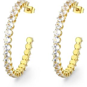 أقراط كبيرة من حجر الراين للنساء: أقراط حلقية فضية كبيرة مطلية بالذهب عيار 14 قيراط أو مطلية بالذهب الأبيض السميكة والكريستال المتلألئ للسيدات لحفلات التخرج أو الارتداء اليومي in Kuwait