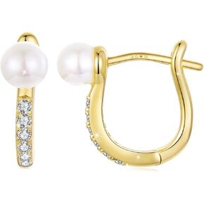 WOSTU 925 Sterling Silver Gold Shell Pearl Huggie Hoop Earrings for Women Hypoallergenic Daily Wear Fashion Jewelry Christams Anniversary Elegant Ocean Themed Pearl Earrings in Kuwait