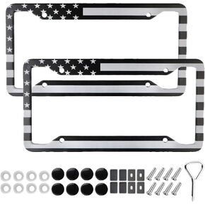 ANBOO 2 Pack License Plate Frames Black, Universal Stainless Steel License Plate Covers & Frames for American Standard Cars,12.6"x6.5" in Kuwait