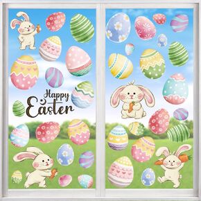 6 Sheets Happy Easter Window Clings, Double-Sided Reusable Oil Painting Bunny Eggs Window Decals for Glass, Mirror, Party Home Decor (Easter) in Kuwait