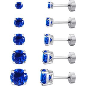 5 Pairs 14K Gold Plated Surgical Steel Cubic Zirconia Stud Flat Back Earrings for Women, Hypoallergenic Earring Sets for Helix Cartilage Tragus Multiple Piercing, Premium Small Stud Earrings for Women in Kuwait