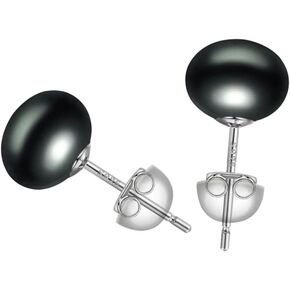 Freshwater Grey Pearl Earrings for Women,Genuine Sterling Silver Pearl Stud Earrings Hypoallergenic Lever Back Wife Mother' Day Gift in Saudi Arabia