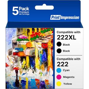 لخراطيش الحبر 222XL لطابعة Epson المعاد تصنيعها لخراطيش الحبر Epson 222XL مجموعة كومبو لحبر Epson 222 Workforce WF-2960 Expression XP-5200 (5 عبوات) in Kuwait