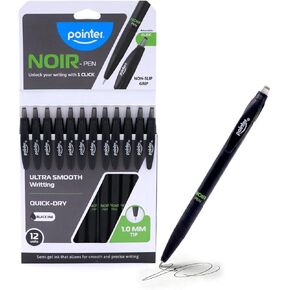 Pointer Noir Retractable Pens - With Fine Precision Tip Semi-Gel Black Ink Smooth Flow and Managable Writing Non-Slip Grip, A Quick-Dry, Comfortable Long-Lasting For Student & Professional - 12-Pack in Saudi Arabia