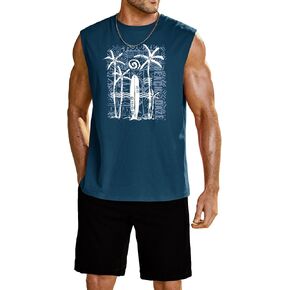 Mens Beach Summer 2 Piece Sets Palm Tree Vacation Tropical Graphic Tank Tops and Waffle Shorts Outfits (S-XXL) in Kuwait