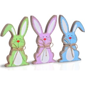 زينة عيد الفصح للمنزل، 3 قطع ديكور طاولة أرنب عيد الفصح، علامات خشبية طبيعية لعيد الفصح، سطح طاولة ريفي لديكور عيد الفصح لديكور صينية متدرجة وهدايا عيد الفصح (3 ألوان) in Kuwait