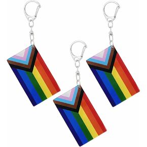 Progress Pride Rainbow Flag Keychain - Double Sided Acrylic D Shape Chains Gay LGBTQ Flags Key Chains Men and Women Style Car Key chain Gifts Decoration (3 Pcs) in Kuwait