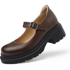 FEMSTEP Women's Mary Jane Shoes, Chunky Heels Platform Mary Janes Pumps with Adjustable Strap, Round Toe Non-Slip Dress Shoes for Women Work Casual Dressy Shoes in Kuwait