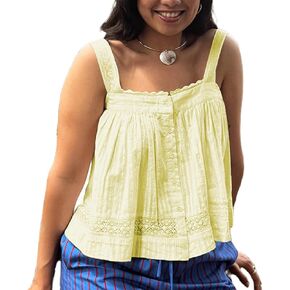 Women Boho Lace Trim Ruffle Tank Top Y2k Tie Front Cami Shirt Flowy Button Down Sleeveless Tank Crop Top in Kuwait