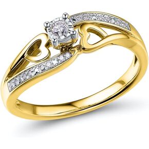 Diamond Promise Ring Heart in 14KT Yellow Gold Plated Sterling Silver 1/10 CTTW (H-I Color, I2-I3 Clarity) in Kuwait