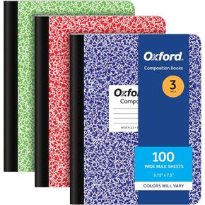 دفاتر ملاحظات تكوين أكسفورد، مجلات مدرسية مقاس 9-3/4 × 7-1/2 بوصة، ورق مسطر عريض، أغطية رخامية ذات لون أساسي، 100 ورقة لكل كتاب، 3 عبوات (1002517) in Kuwait