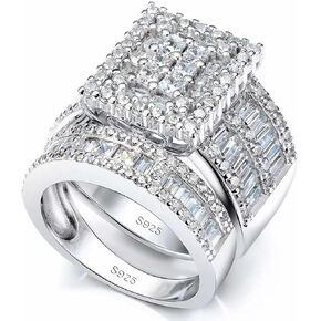 Platinum over Sterling Silver Big Womens Bridal Rings Set Bling Princess Cut Cubic Zirconia Size 5-11 in Saudi Arabia