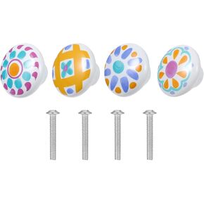 4pcs Cartoon Ceramic Single Hole Round Drawer Pull Handles, Cute Wardrobe Cabinet Door Knobs Set with Pink, Blue, Designs for ’ Room Furniture Accessories in Kuwait