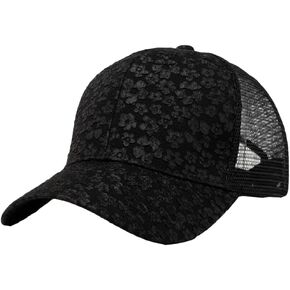 Women's Mesh Baseball Caps with Floral Pattern Elegant Lace Visor Hats Breathable Tucker Hats Versatile Outdoor Peaked Caps in Kuwait